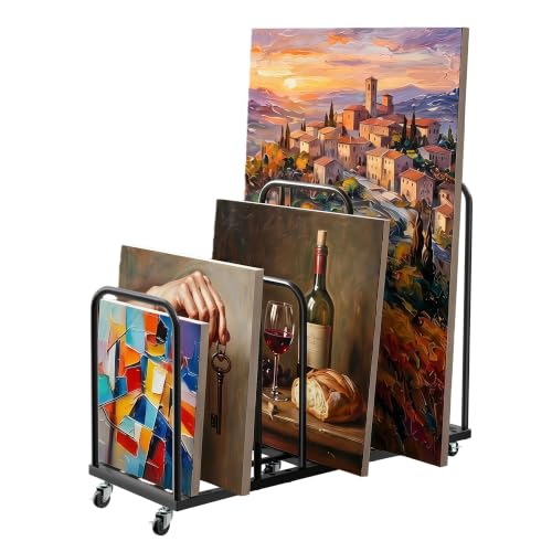 Art Storage Rack, Metal Art Drying Rack with Wheels Adjustable Slots