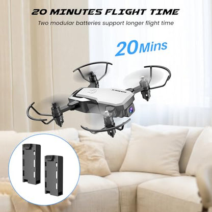 SIMREX Mini Drone with 720P Camera for Kids & Beginners - Foldable RC Quadcopter, Optical Flow Positioning, Altitude Hold, 3D Flip, 2 Batteries 20Min Flight, Safe & Easy Indoor Outdoor Flying Toy Gift (White) - color: White