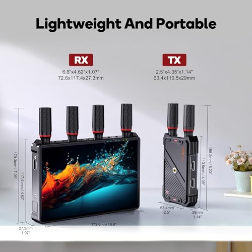 Wireless HDMI Video Transmitter and Receiver: 1 to 5 RX with 7" Monitors, Loop Out, IR Remote, 1312ft Stable Clear Signal & Low Latency for Camera, Filming, Live Stream