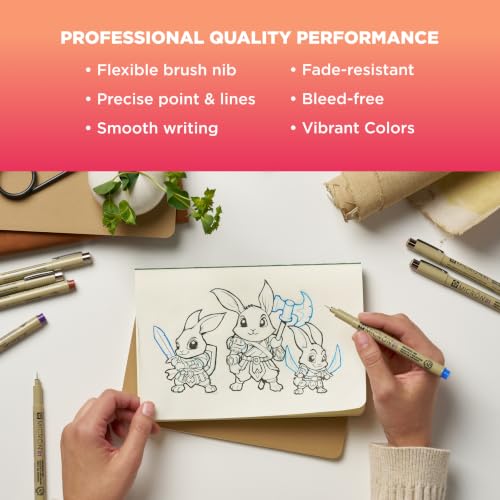 Sakura Pigma Sketch Brush Pens, Flexible Tips, Archival Ink, 8 Color Set