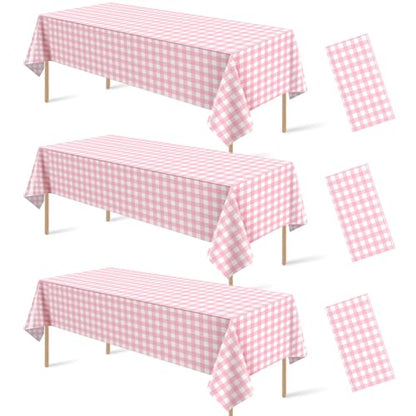 3Pcs Pink Gingham Tablecloths, Checkered Party Table Covers 54x108 In - color: Pink