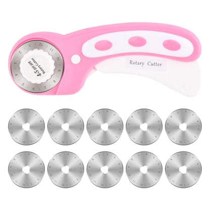 45mm Rotary Cutter with 10 Extra Replacement Blades, with Safety Lock - color: Pink