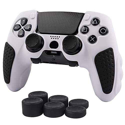 Skin for DualSense Edge, Ergonomic Soft Anti-Slip Silicone Controller Grip Cover Case Accessories Set for PlayStation 5 DualSense Edge Controller with Thumb Grip Caps (White Black) - color: White Black