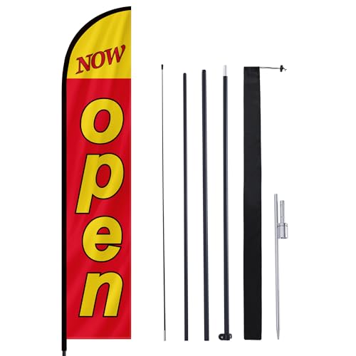 MASTERCANOPY 12FT Tall Open Feather Flag Pole Kit Red - color: NOW OPEN, size: 12FT
