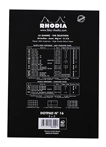 Rhodia Head Stapled Pad, No16 A5, Dot - Black