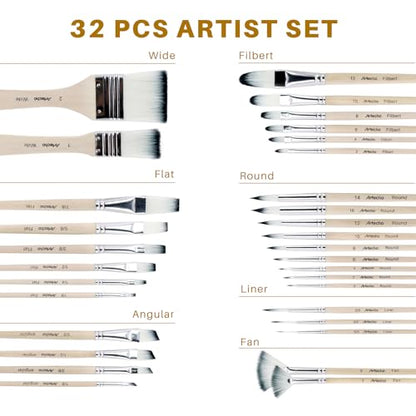 Artecho Gesso 64oz / 1.89L & 32 PCS Paint Brushes for Acrylic Painting