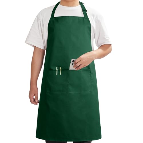 Syntus Chef Apron for Men Women with Pockets, Thick Grilling BBQ Apron - color: Dark Green