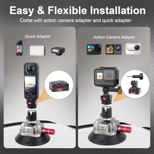 Suction Car Mount for lnsta36O,Versatile Camera Suction Cup Car Mount Kit with 1/4" & 3/8" Mounting Holes, Selfie Stick & Super Clamp, 4.5in Camera Suction Cup for GoPr0,DJI Osmo Action,JC022