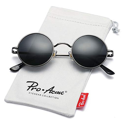 Pro Acme Small Round Polarized Sunglasses for Women Men Retro Metal Shades - color: C5 - Gunmetal Frame/Black Lens