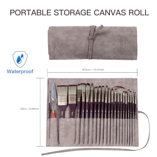23pcs Paint Brush & Palette Knife Set with Waterproof Roll Up Case - color: Purple