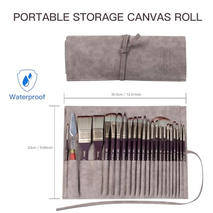 23pcs Paint Brush & Palette Knife Set with Waterproof Roll Up Case - color: Purple