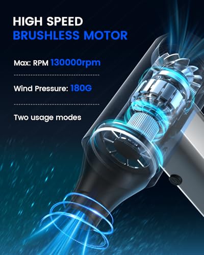 Electric Air Duster, Brushless Powerful Motor, Blower for PC Keyboard, Car - color: Light Gray
