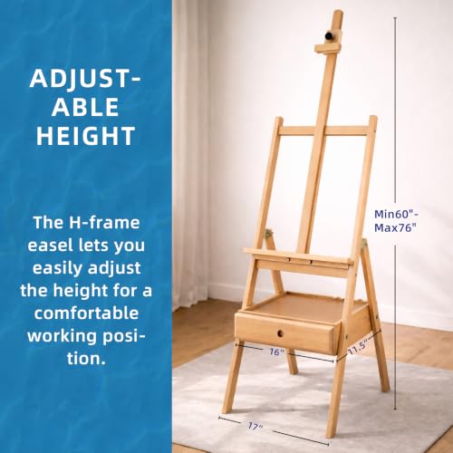 Falling in Art H-Frame Studio Easel with Storage Drawer, Natural - style: Natural