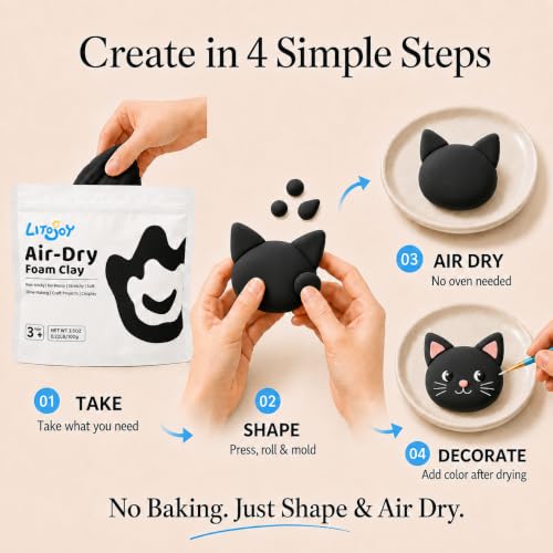 Black Air Dry Foam Clay 100g/3.5oz, Soft & Easy to Mold - color: Black