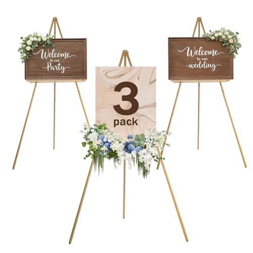 DJAR 3 Pcs 63" Adjustable Wooden Display Easel Stand for Sign - color: Gold, size: 3pcs