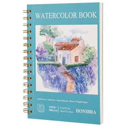 HONIBRA Watercolor Paper Pad 5.5" x 8.5", 30 Sheets 140lb/300gsm - size: 5.5" x 8.5"