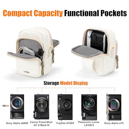 Cwatcun Mini PU Leather Sling Bag, Crossbody/Waist Case for Digital Cameras - color: White