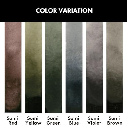 Kuretake Gansai Tambi SUMI COLORS, 6 colors set, Made in Japan - style: Sumi