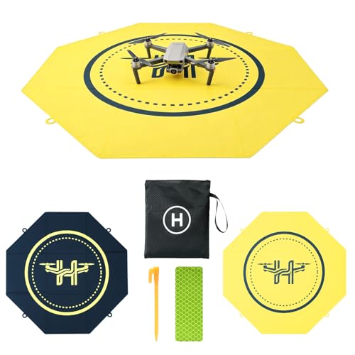 Drone Landing Pad Pro,Waterproof PU Material Foldable Drone Launch Pad with Carry Bag & Ground Nails, Universal for DJI Mini 4 Pro/Mini 3 Pro/Air 3/Mavic 3/FPV (Yellow - Octagonal -20in) - color: Yellow - Octagonal -20in
