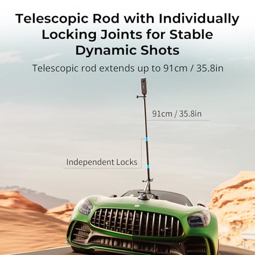 SMALLRIG Car Mount for Insta360 X5/X4/X3, Double-Layer Suction Cup Kit with Telescopic Rod for Action Camera, for Panoramic Shooting, Drone Perspective, Mount on Car Window or Windshield