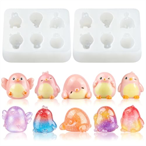 2 Pcs Mini Cute Tit Birds Figurines Silicone Mold, (6-Cavity) - color: 2 Pc Tit Birds White
