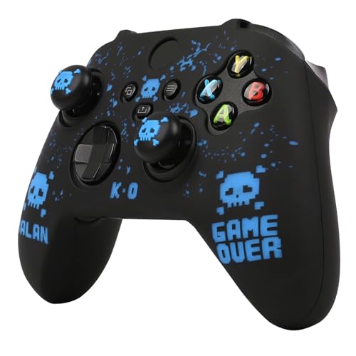 Pixelated Skull Controller Skin Compatible with Xbox Series X Wireless Controller, RALAN Protector Case， Customised Thumb Grips Cap - color: Pixelated Skull Black Blue