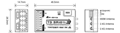 FrSky TD SR10 Dual-Band Receiver Simultaneous 2.4GHz & 900MHz Advanced Stabilizer & Telemetry Triple Antenna Design 10 Configurable Ports Black Box Function Long Range & Low Latency