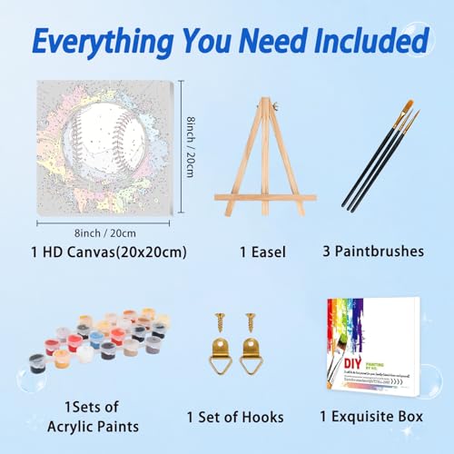 AUKELHJ Paint by Numbers Kit for Kids with Frame, Baseball, 8X8 inch - color: 06-Baseball