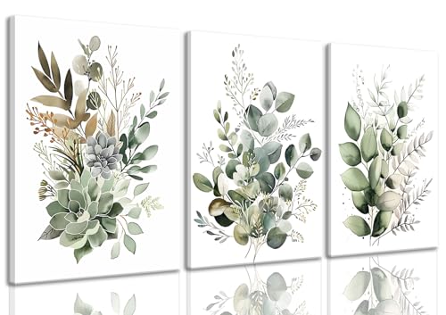 Bwodke Sage Green Botanical Canvas Wall Art Set of 3, 12x16 inch - color: Green, size: 12"x16" Canvas