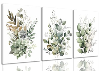 Bwodke Sage Green Botanical Canvas Wall Art Set of 3, 12x16 inch - color: Green, size: 12"x16" Canvas