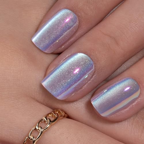 CurvLife Chrome Square Cat Eye Press On Nails, Purple, Soft Gel - color: chrome cat eye nails