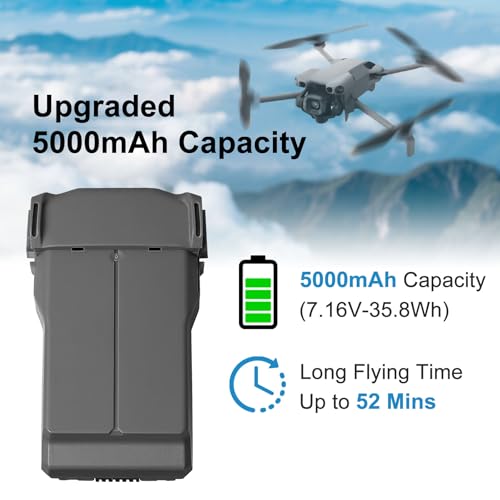 2 Pack Mini 5 Pro Battery, 5000mAh Intelligent Flight Battery Plus for DJI Mini 5 Pro Drone, 52 Mins Max Flight Time, 35.8Wh 7.16V Replacement Battery