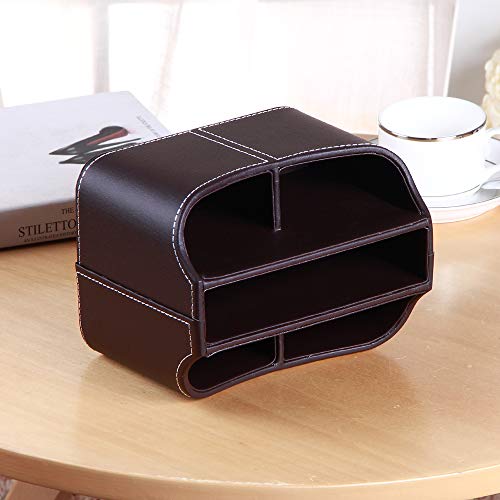 PU Leather 360° Rotatable Remote Control Holder,Nightstand TV Remote Caddy - color: A Brown