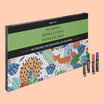 Amazon Basics Soft Oil Pastels Set for Artists, Beginners, Students, High-Pigment Vibrant Colors with Smooth Application, 48 Colors
