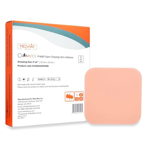 MedVance Waterproof Non-Adhesive Hydrophilic Foam Dressing 4"x4", Box of 5 - size: 4"x4" PHMB 5 Pack
