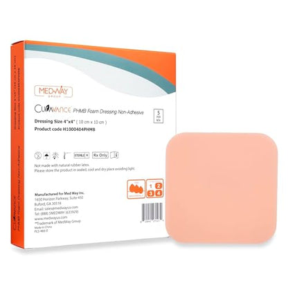 MedVance Waterproof Non-Adhesive Hydrophilic Foam Dressing 4"x4", Box of 5 - size: 4"x4" PHMB 5 Pack