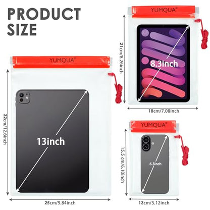 YUMQUA Waterproof Pouch Dry Bags Document Map Holder for Water Sport 3PACK - color: Red