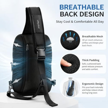 Sling Backpack RFID, Men Shoulder Crossbody Bag for 11-inch iPad Travel - color: Blue, size: Small
