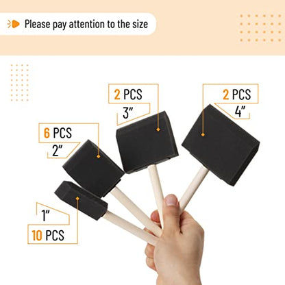 Bates- Foam Paint Brushes, 1”, 2”, 3" & 4”, 20 Pack, Wooden Handle - color: Black, size: 1”, 2”, 3" & 4”, 20 Pack