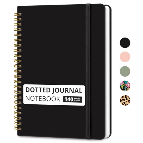 Taja Grid Spiral Notebook for Work, 5.7"x7.9" Spiral Dotted Grid Journal - color: C-Black, style: b-Dotted