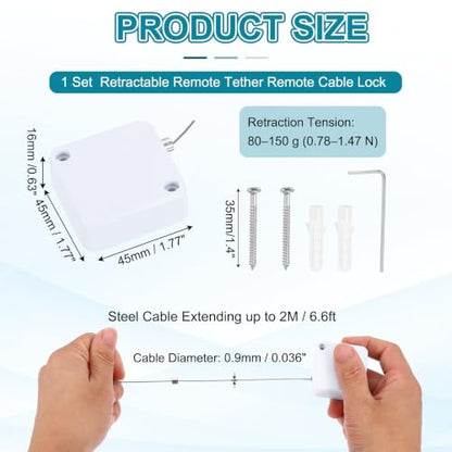 PATIKIL Retractable Remote Control Cable Tether 6.6ft /2M, White 1 Set - color: White, size: 6.6ft /2m