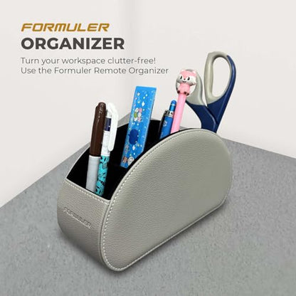 Remote Control Holder Organizer – 5-Compartment Leather Caddy for TV Remotes, Office Supplies, Makeup Brushes – Desktop Storage Box for Home & Office (Grey)