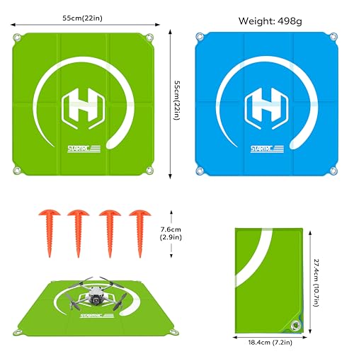 STARTRC Drone Landing Pad 22 inch Foldable & Waterproof with Wipe-clean Surface, Drone Accessories for DJI Mini 5 Pro/4/3/Mini 4k/NEO 2/Avata 360/Lito X1/Mavic 4 pro/Air 3s, for Skyrover X1/S1 Landing Pad Weighted with Stakes(55cm) - color: Sky blue-green