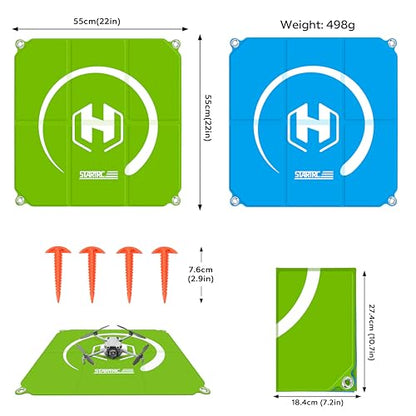 STARTRC Drone Landing Pad 22 inch Foldable & Waterproof with Wipe-clean Surface, Drone Accessories for DJI Mini 5 Pro/4/3/Mini 4k/NEO 2/Avata 360/Lito X1/Mavic 4 pro/Air 3s, for Skyrover X1/S1 Landing Pad Weighted with Stakes(55cm) - color: Sky blue-green