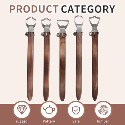 Sthmeyue Mug Handle Carving Tool, Pottery Handle Making Tools Set,5 PCS Walnut Wood Handle Sculpting & Carving Tools, Durable & Comfortable, Ideal for Shaping Clay Cup Handles