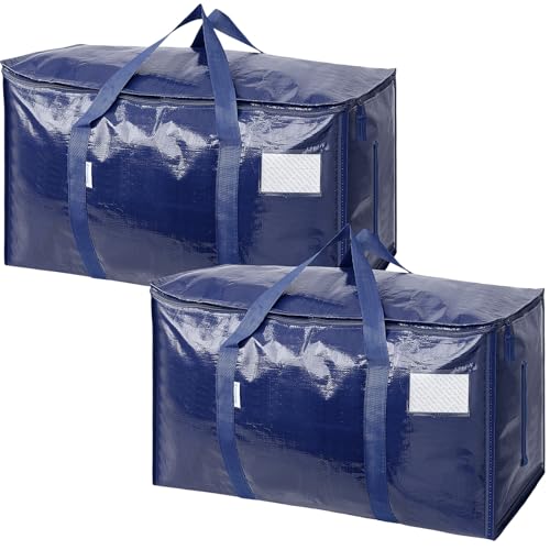 TICONN 2 Pack Extra Large Moving Bags Heavy Duty with Zippers & Carrying Handles, Durable Storage Bags Moving Boxes for Closet Organizers and Storage (2 Pack, Navy) - color: Navy, size: 2 Pack