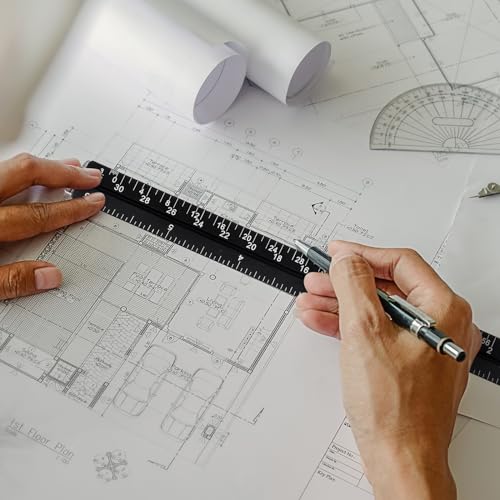 Prasacco 2 Pcs Architectural Scale Ruler 6 Inch Small Scale Ruler Mini Engineer Scale Ruler Pocket Aluminium Metal Ruler for Architects Engineering Artists Draftsman Drawing Drafting
