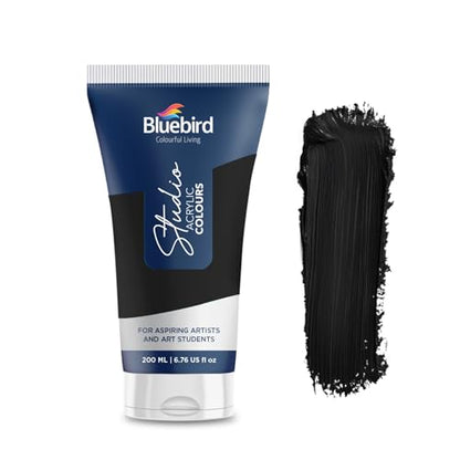 BLUEBIRD Studio Acrylic Gesso - 17 Fl Oz / 500ML + Studio Acrylic Paint Tube - Black 6.76 Fl Oz / 200ML