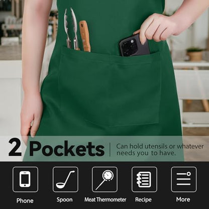 NLUS 2 Pack Kitchen Aprons with 2 Pockets for Women Men, Chef Aprons for Baking BBQ Cooking, Green - color: Green