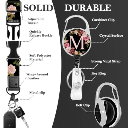 Teacher Lanyard with ID Holder & Reel, Black Lanyard Adjustable Detachable - color: M